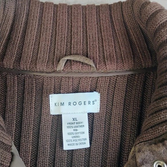 Kim Rogers Suede Leather Jacket Womens XL Brown Ribbed Knit Fisherman Preppy - Picture 8 of 14